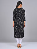 Buy Stylish Women's Black Princess Cut Kurti With Buttoned Down Stripes