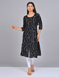 Stylish Women's Black Princess Cut Kurti With Buttoned Down Stripes