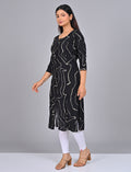 Buy Stylish Women's Black Princess Cut Kurti With Buttoned Down Stripes Online