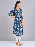 Shop Stylish Women's Teal Blue Princess Cut Kurti With Buttoned Down Stripes