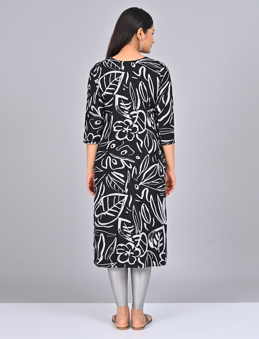 Stylish Women's Black Princess Cut Kurti With Buttoned Down Stripes
