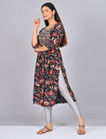 Buy Stylish Women's Navy Blue Floral Printed Embroidered Kurti Online