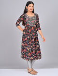 Shop Stylish Women's Navy Blue Floral Printed Embroidered Kurti
