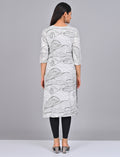 Buy Stylish Women's White Princess Cut Kurti With Buttoned Down Stripes
