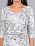 Stylish Women's White Princess Cut Kurti With Buttoned Down Stripes Online Shopping