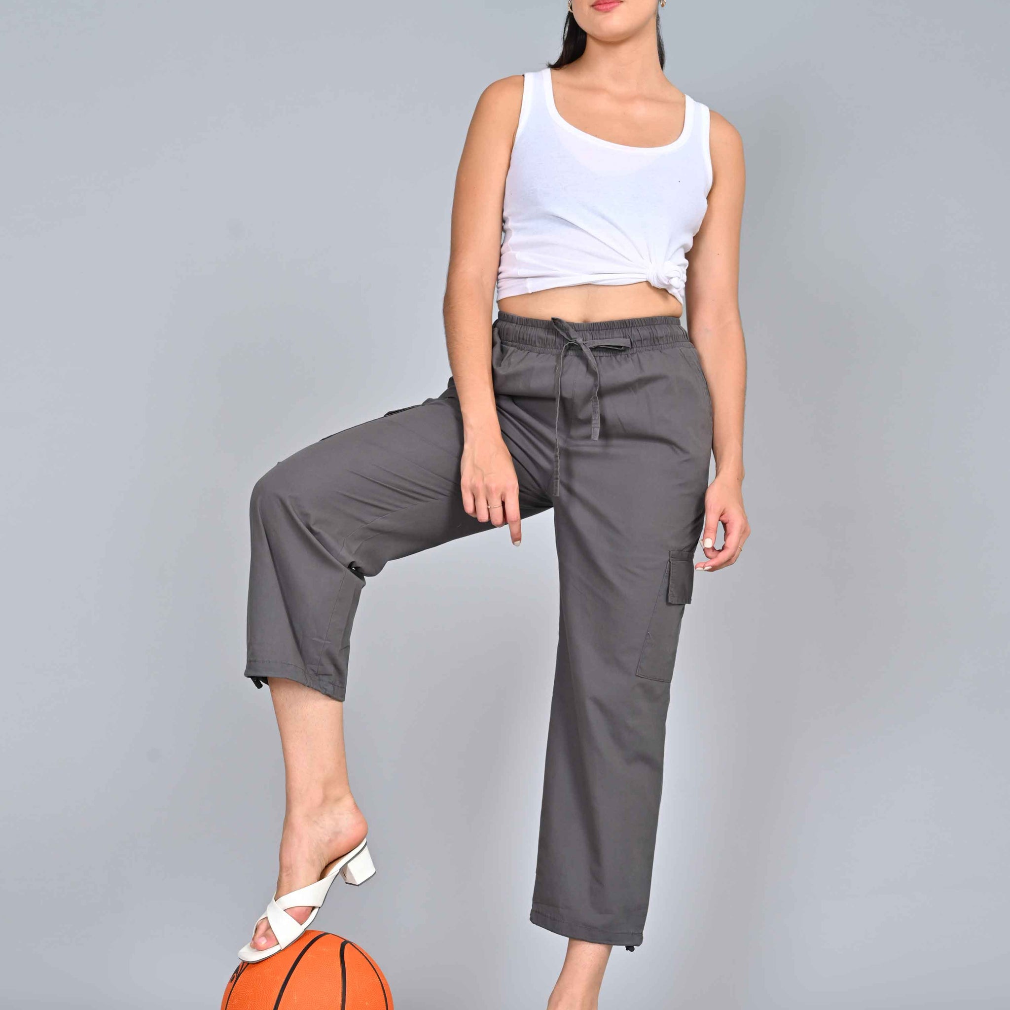 Women's Grey Colour Cargo Pant