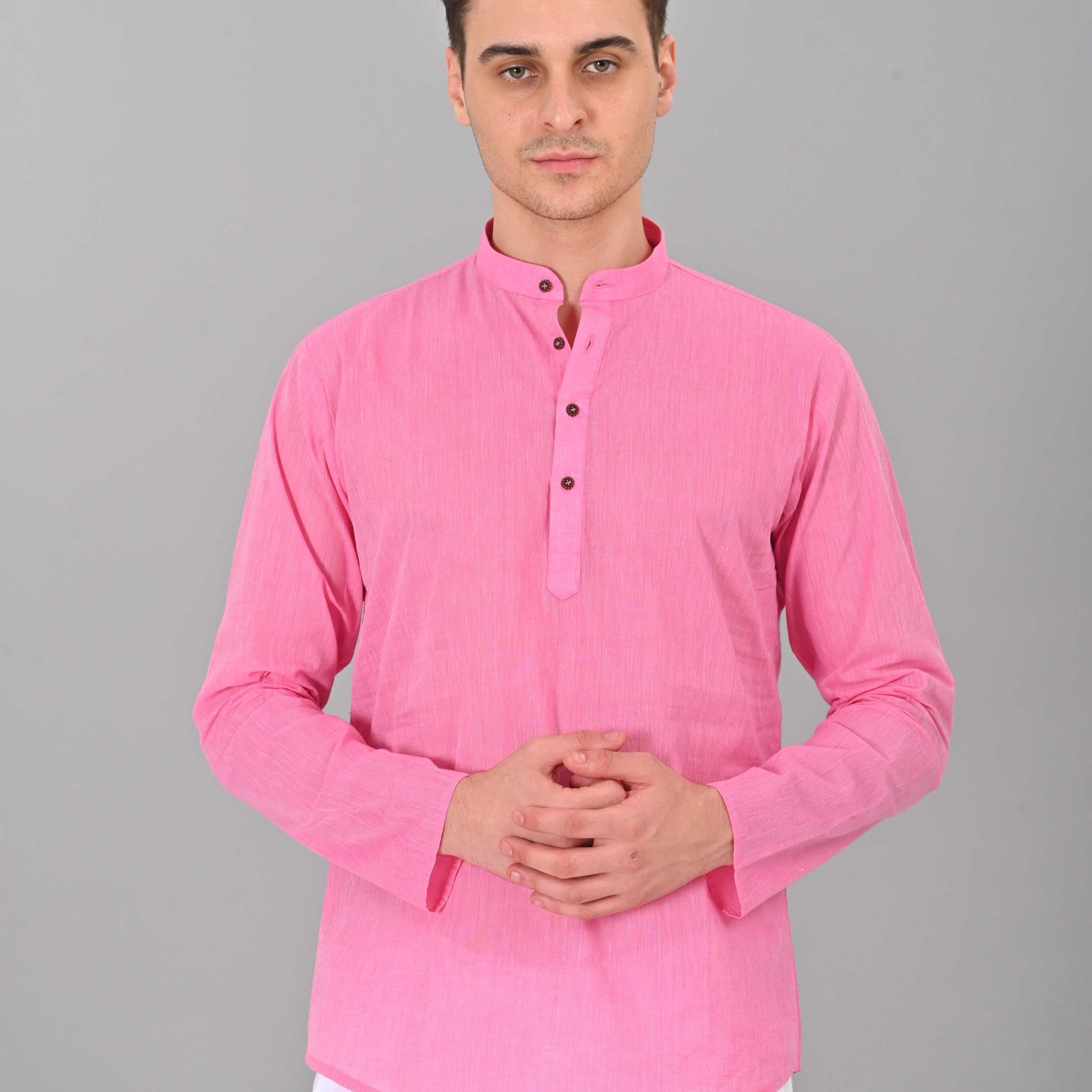 Linen Valley Rose Pink Colour Short Mens Kurta