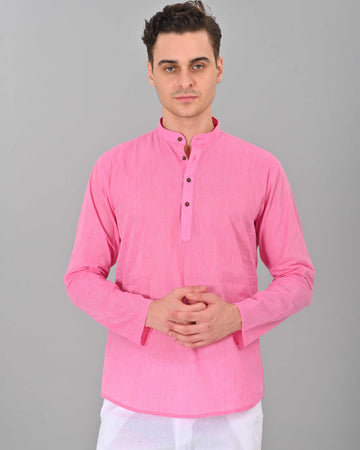 Linen Valley Rose Pink Colour Short Mens Kurta