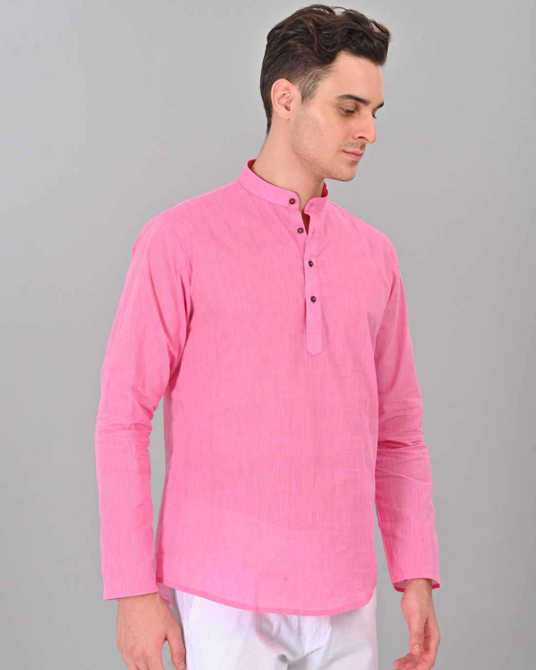 Linen Valley Rose Pink Colour Short Mens Kurta