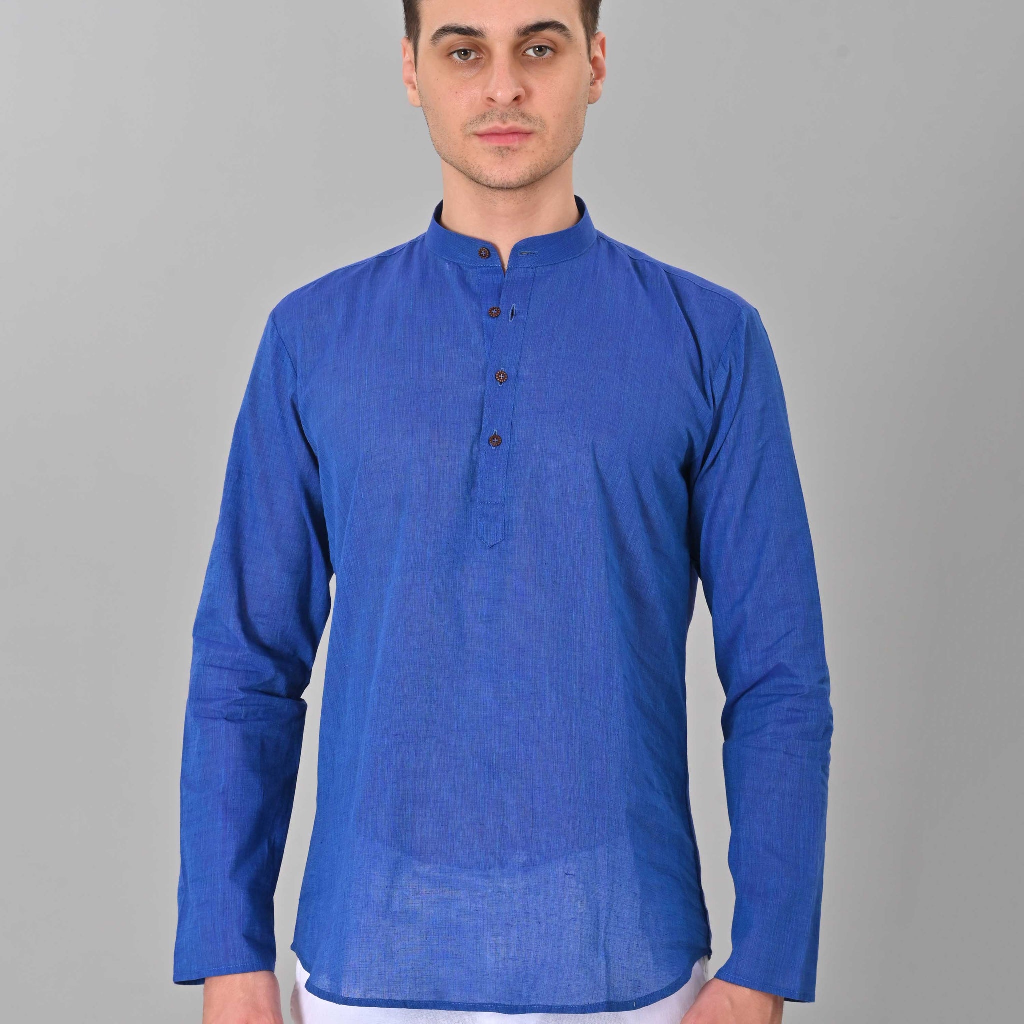 Linen Valley Blue Colour Short Mens Kurta