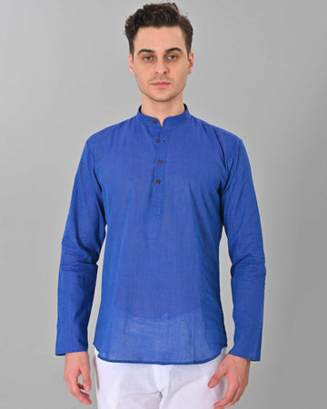 Linen Valley Blue Colour Short Mens Kurta