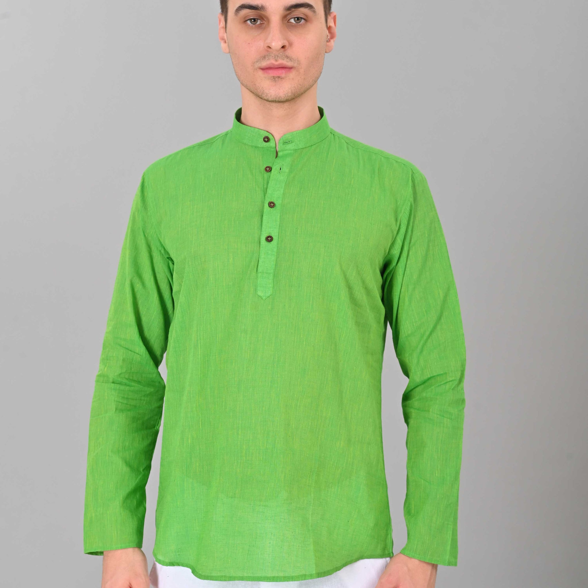 Linen Valley Green Colour Short Mens Kurta