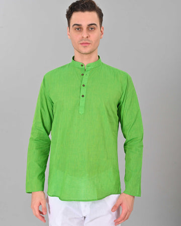 Linen Valley Green Colour Short Mens Kurta