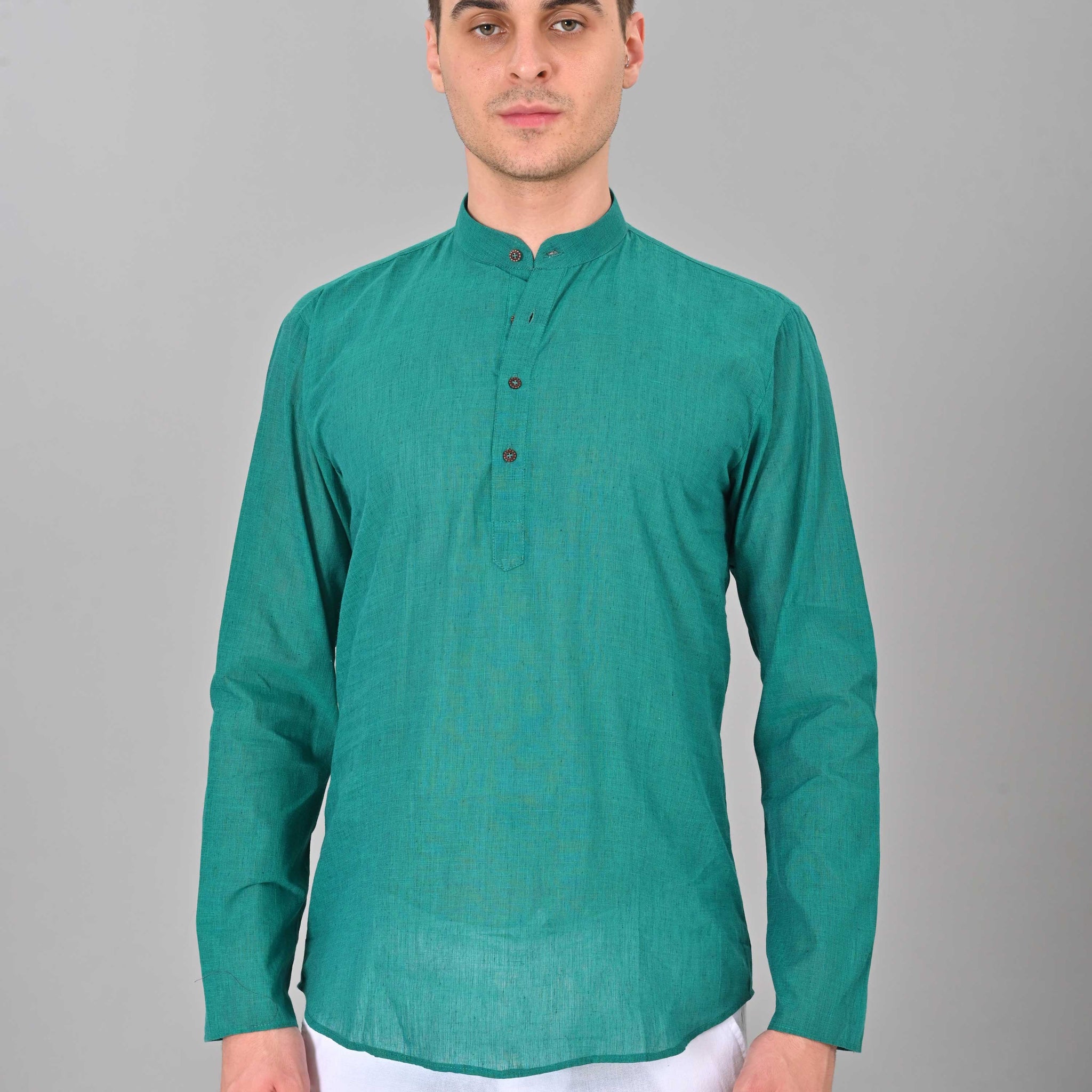 Linen Valley Teal Colour Short Mens Kurta