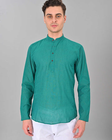 Linen Valley Teal Colour Short Mens Kurta