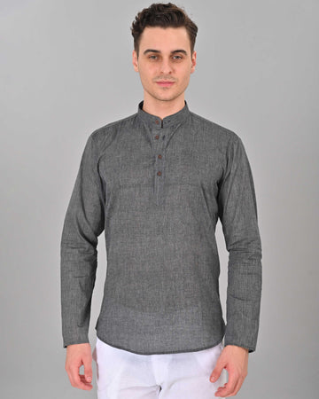 Linen Valley Dark Grey Colour Short Mens Kurta