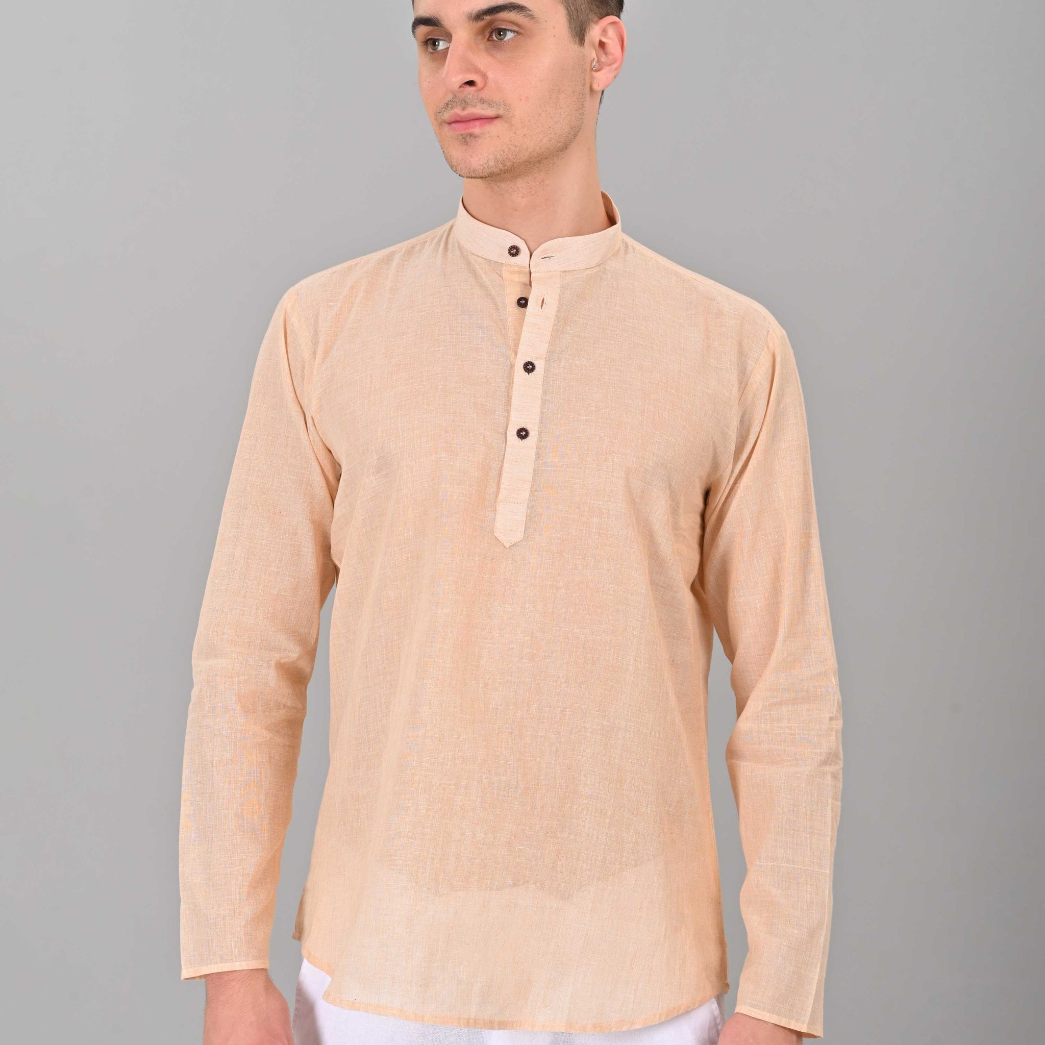 Linen Valley Sandal Colour Short Mens Kurta