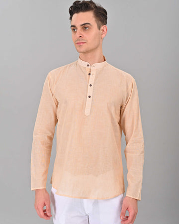 Linen Valley Sandal Colour Short Mens Kurta