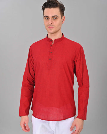 Linen Valley Maroon Colour Short Mens Kurta