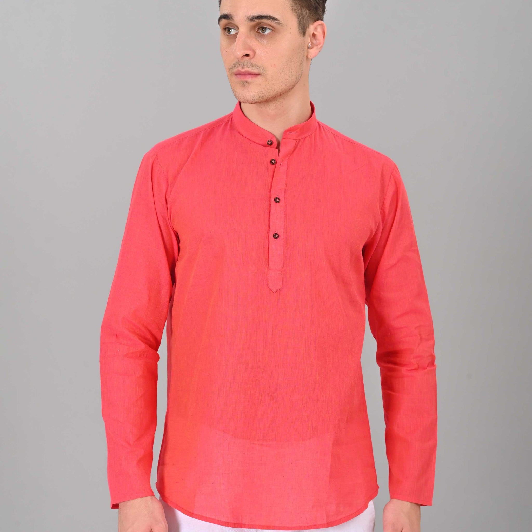 Linen Valley Pink Colour Short Mens Kurta