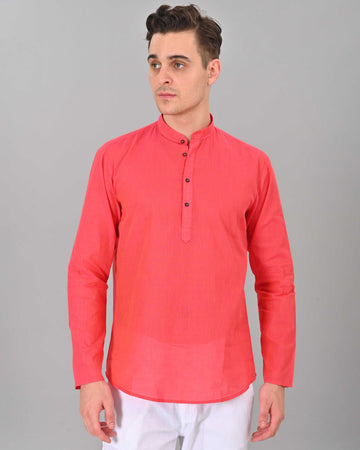 Linen Valley Pink Colour Short Mens Kurta