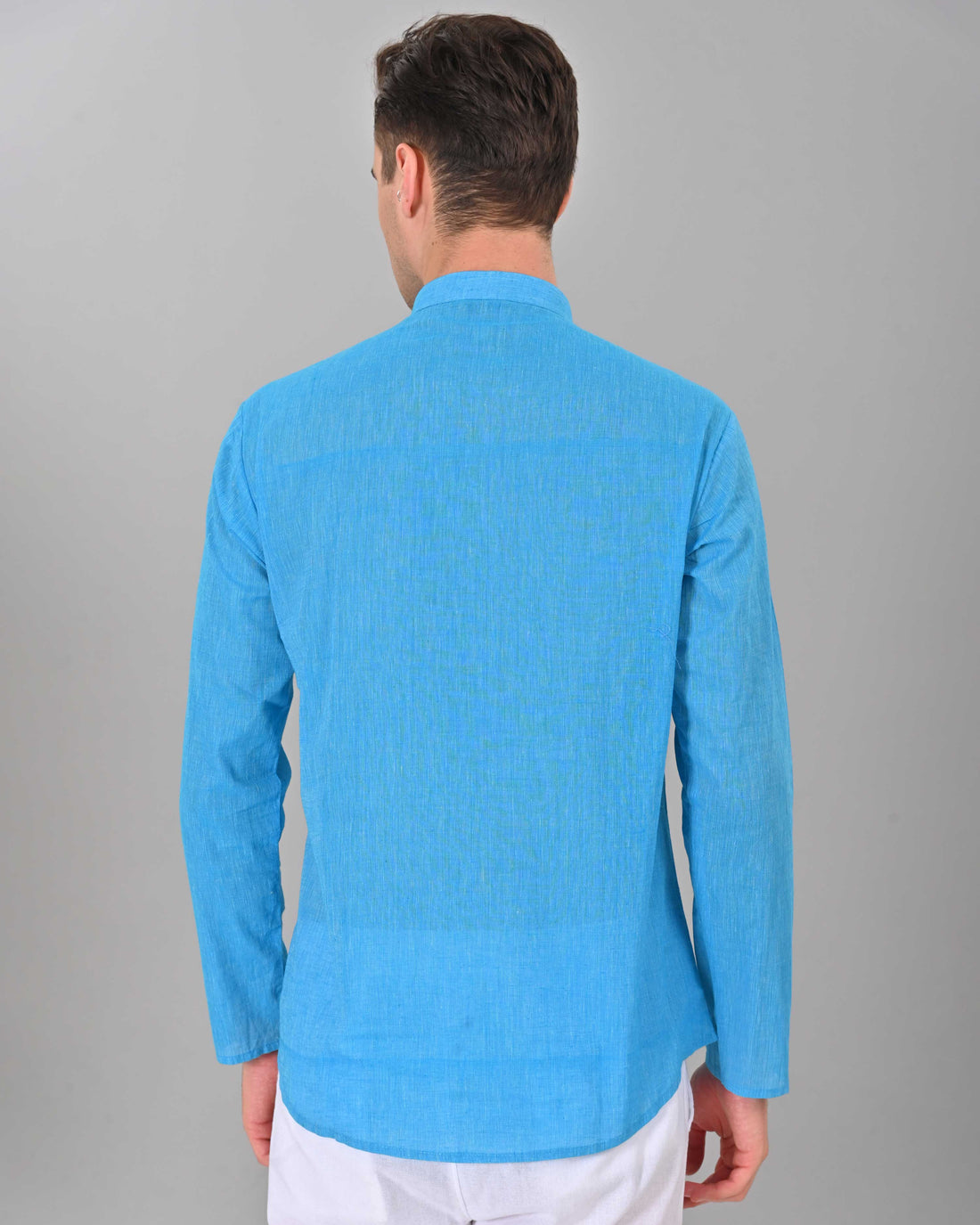 Linen Valley Sky Blue Colour Short Mens Kurta