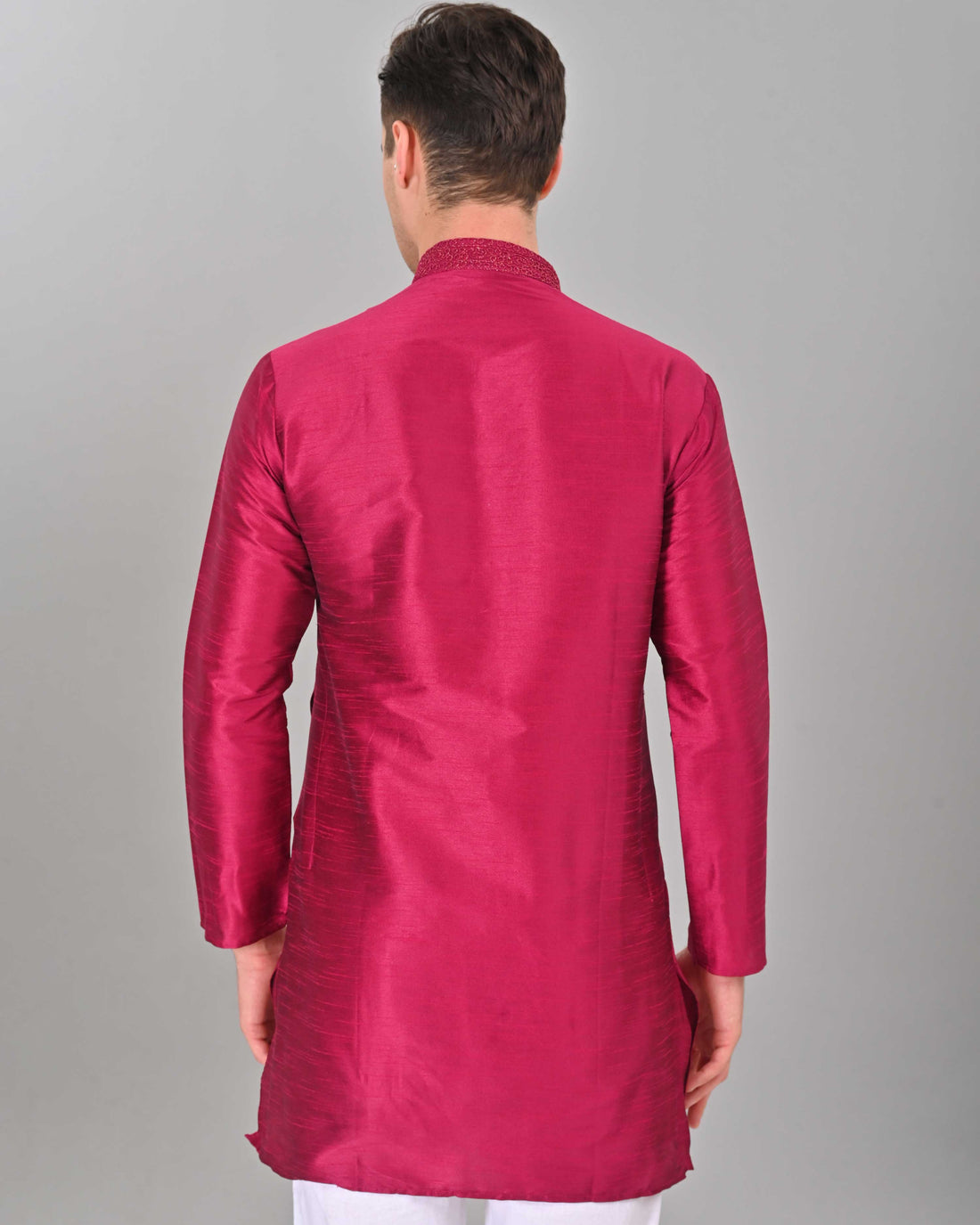 Linen Valley Magenta Pink Colour Art Silk Mens Kurta