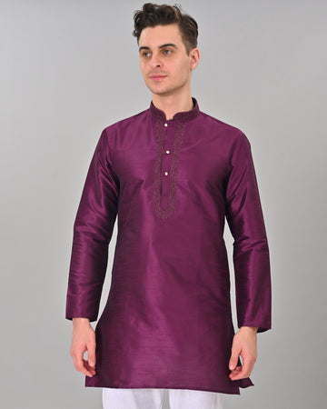 Linen Valley Dark Purple Colour Art Silk Mens Kurta