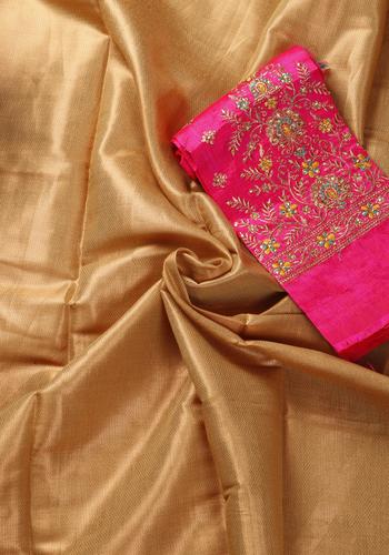 Copper Colour Satin Saree With Embroidered Blouse Piece