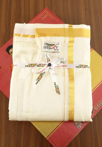 Cream Colour Ramraj Velcro Pocket Silk Dhothi