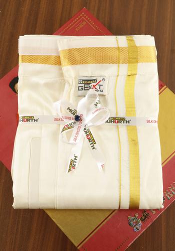 Cream Colour Ramraj Velcro Pocket Silk Dhothi