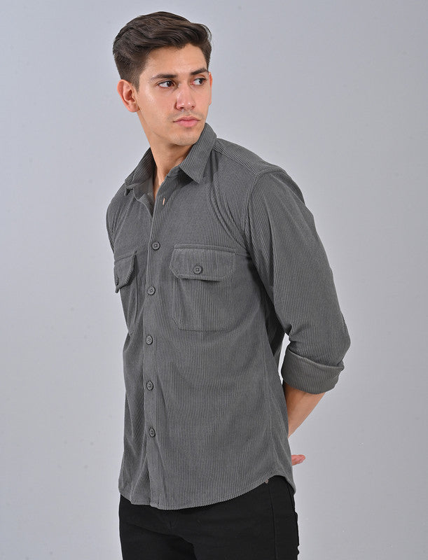 Native Bull Dark Grey Corduroy Double Pocket Shirt