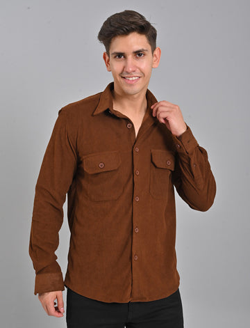 Native Bull Choco Brown Corduroy Double Pocket Shirt