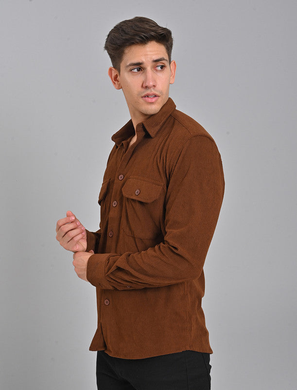 Native Bull Choco Brown Corduroy Double Pocket Shirt