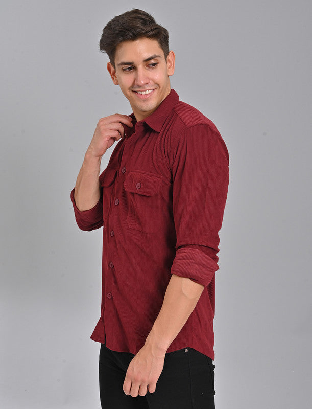 Native Bull Maroon Corduroy Double Pocket Shirt