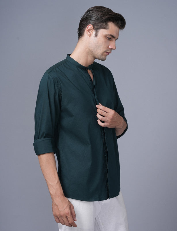 Native Bull Bottle Green Mandarin Collar Shirt