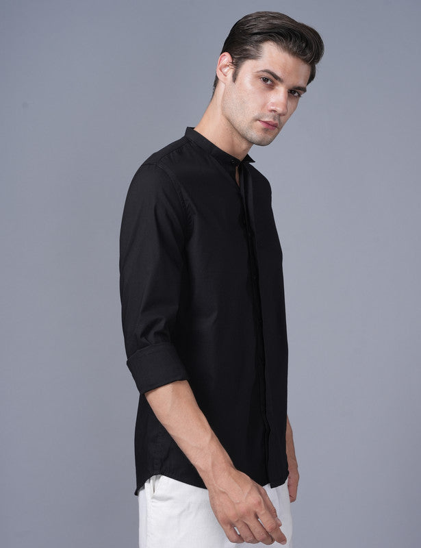 Native Bull Black Mandarin Collar Shirt