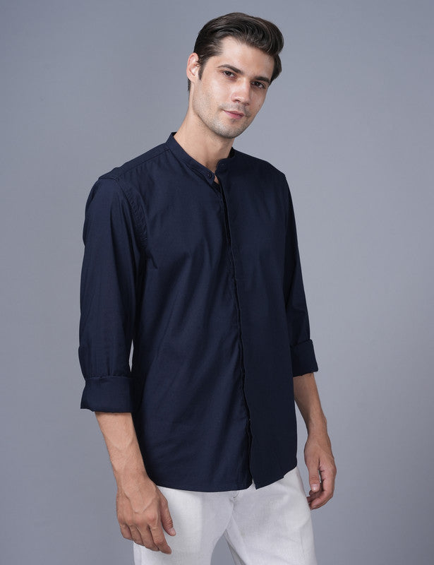 Native Bull Dark Navy Mandarin Collar Shirt