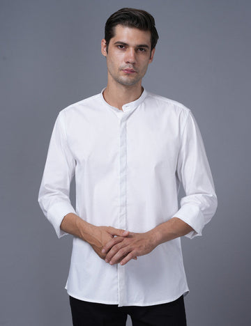 Native Bull White Mandarin Collar Shirt