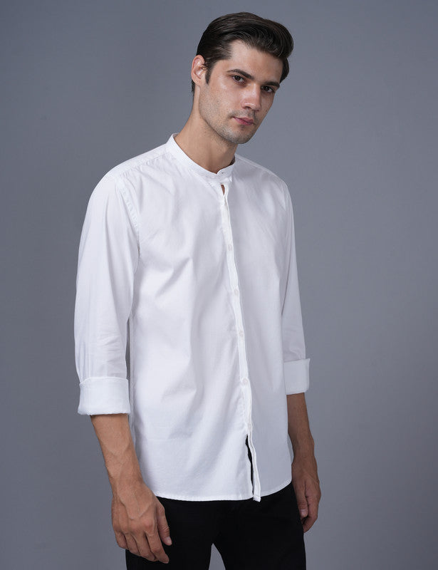 Native Bull White Mandarin Collar Shirt