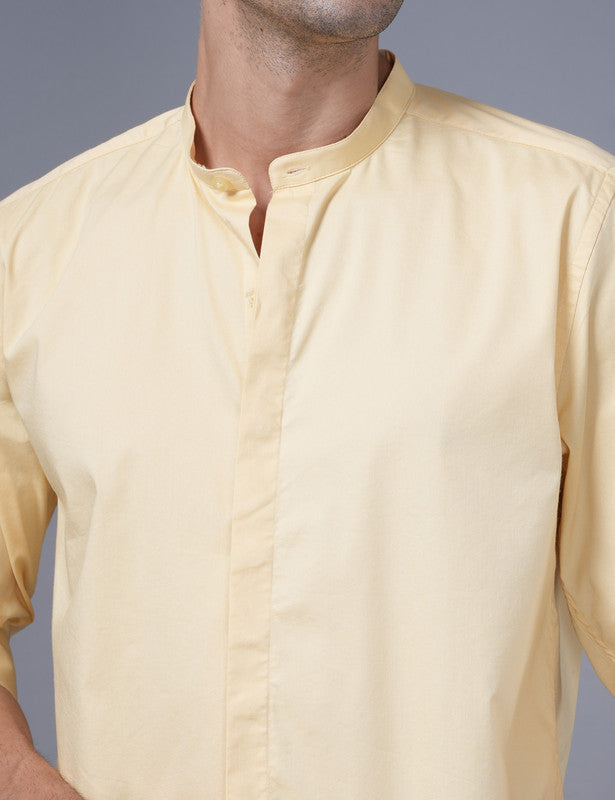 Native Bull Light Yellow Mandarin Collar Shirt