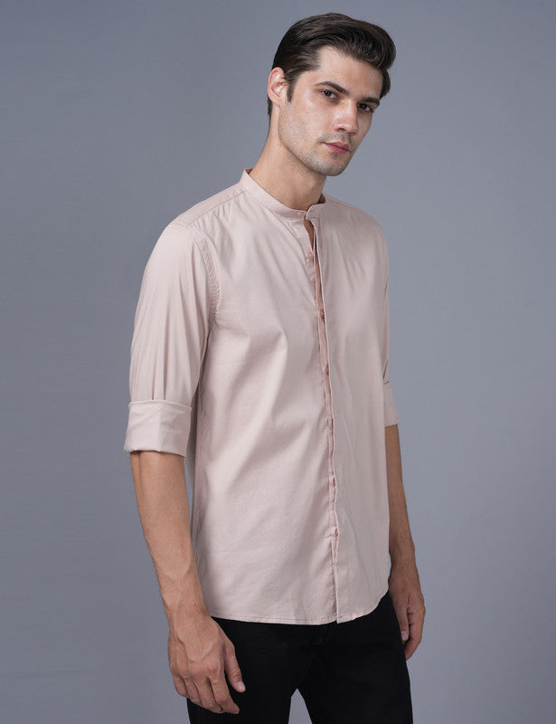 Native Bull Crepe Pink Mandarin Collar Shirt