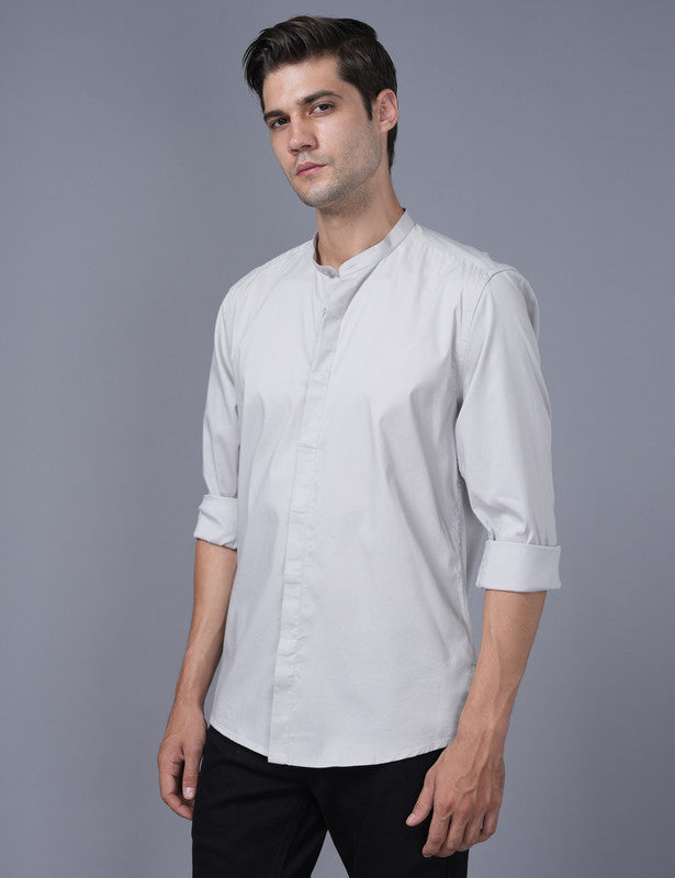 Native Bull Light Grey Mandarin Collar Shirt