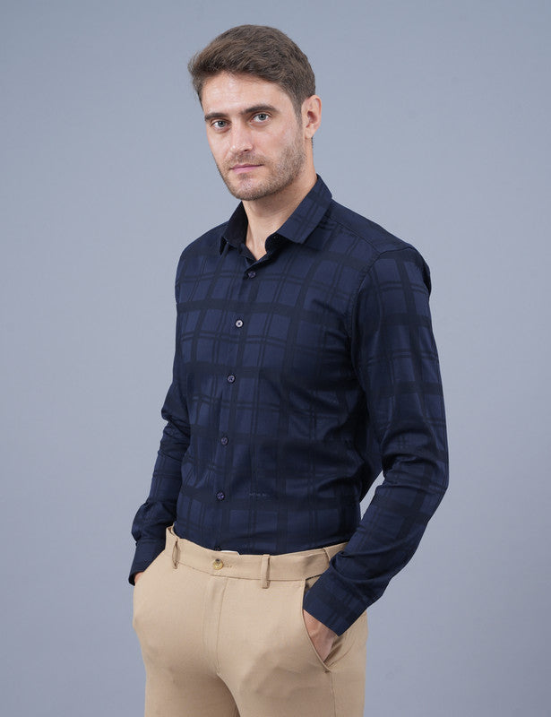 Native Bull Dark Navy Small Checked Shirt