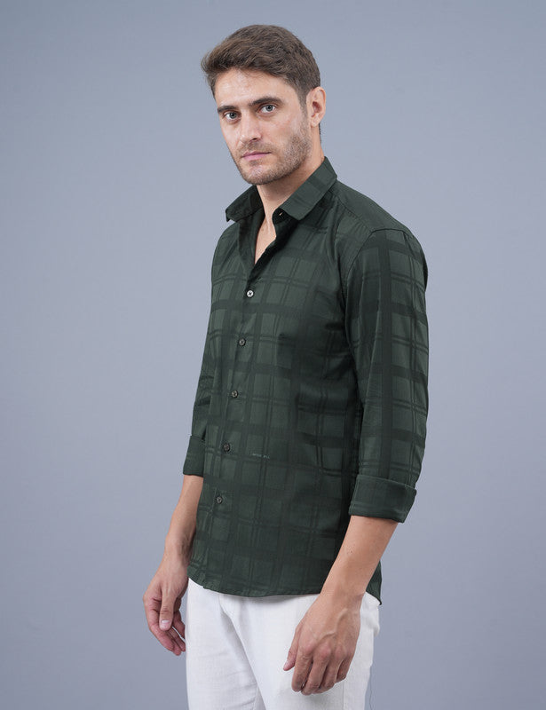 Native Bull Olive Green Small Checked Shirt