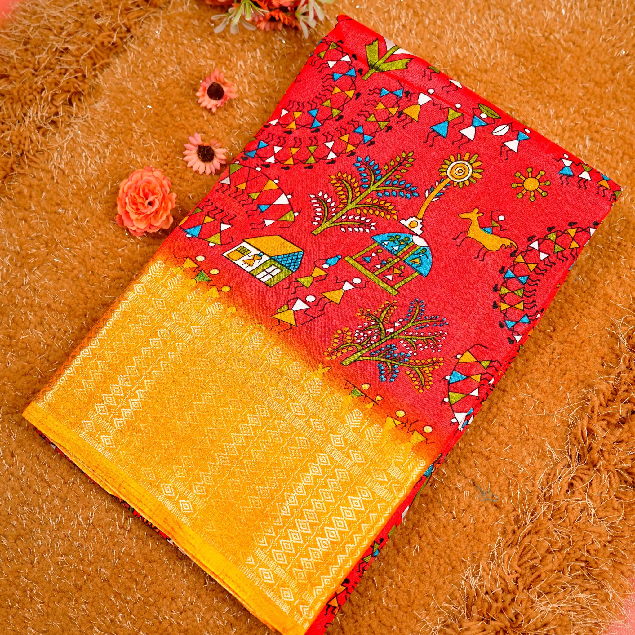 Red With Yellow Color Dola Saree - DO27