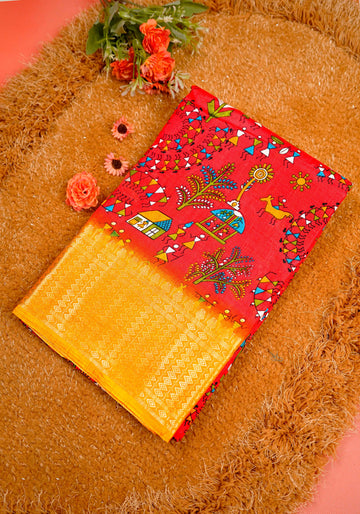 Red With Yellow Color Dola Saree - DO27