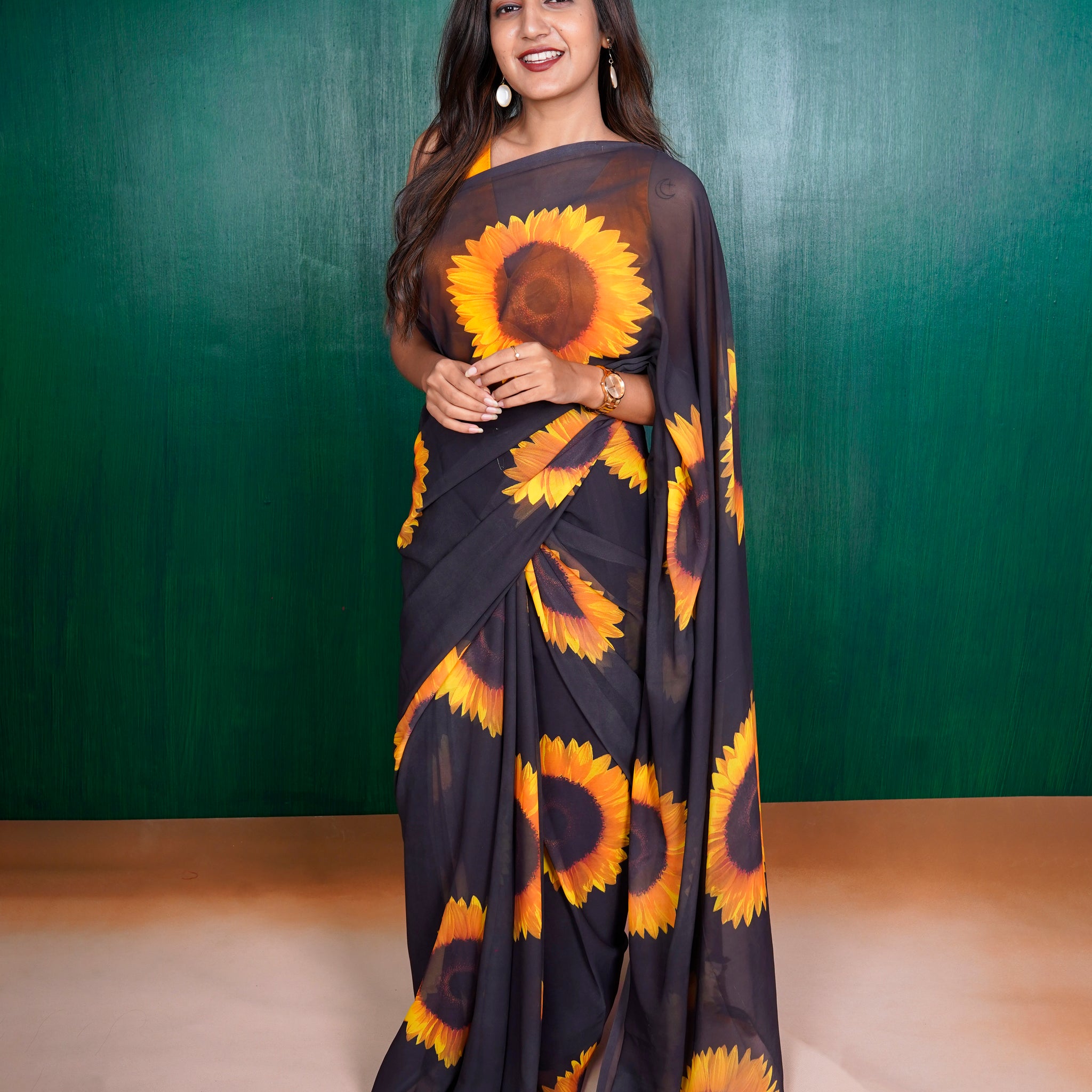 Black Colour Floral Printed Georgette sarees