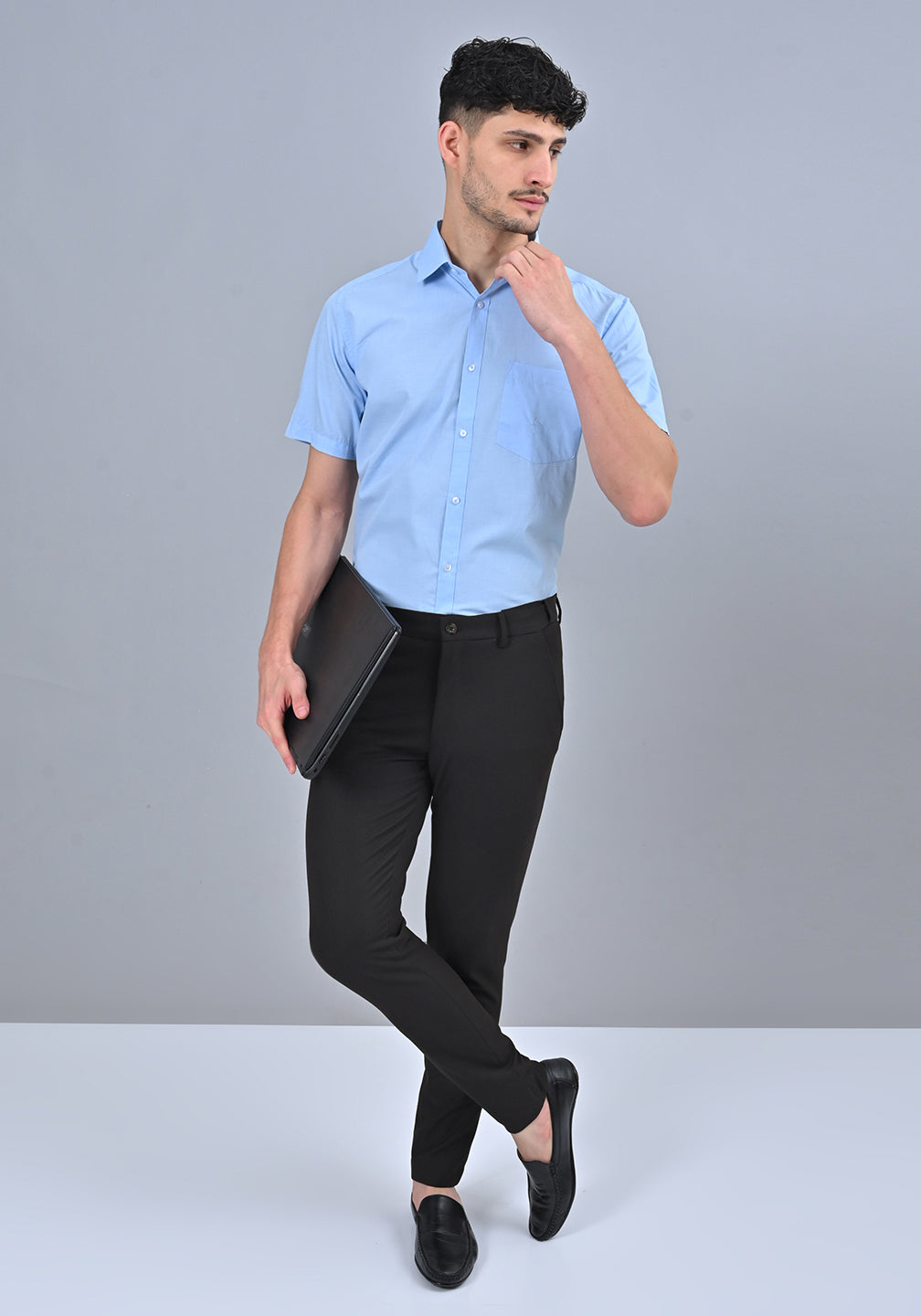 Sea Blue Colour Solid Formal Half Sleeve Shirt