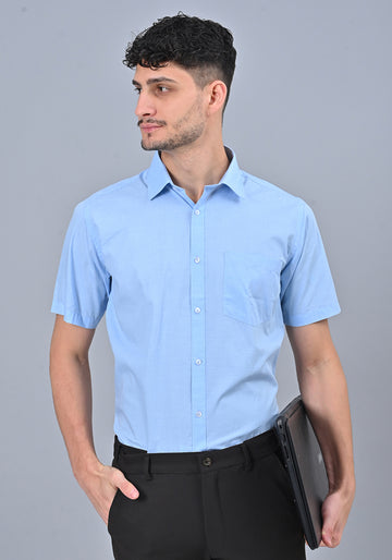 Sea Blue Colour Solid Formal Half Sleeve Shirt